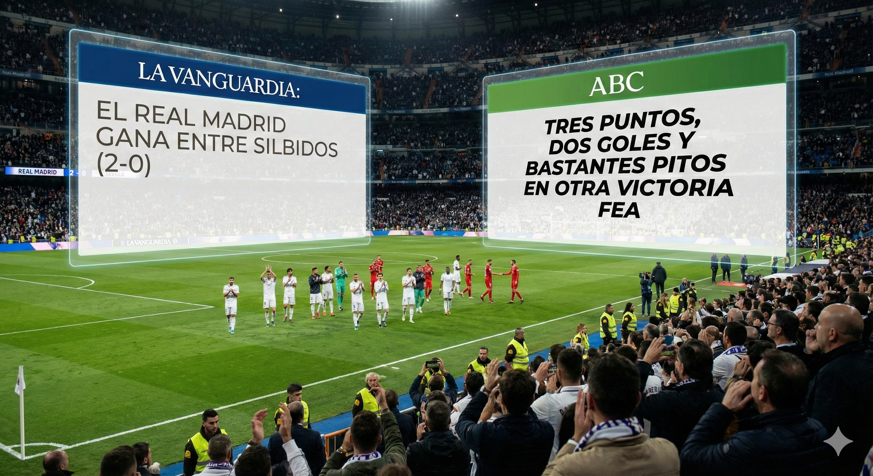 Vista del Santiago Bernabéu en noche de partido