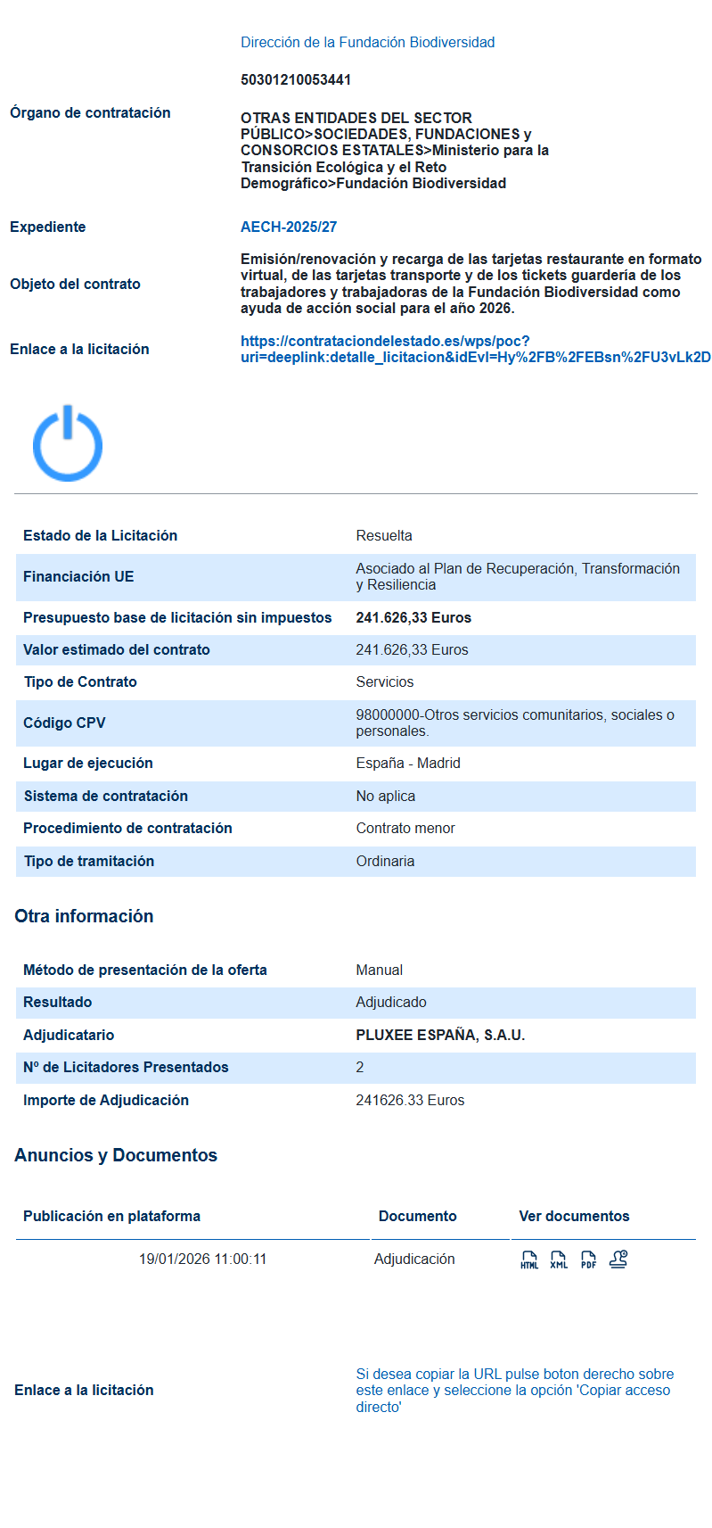 Contrato AECH-2025/27 — Fundación Biodiversidad 2026 — PRTR NextGenerationEU