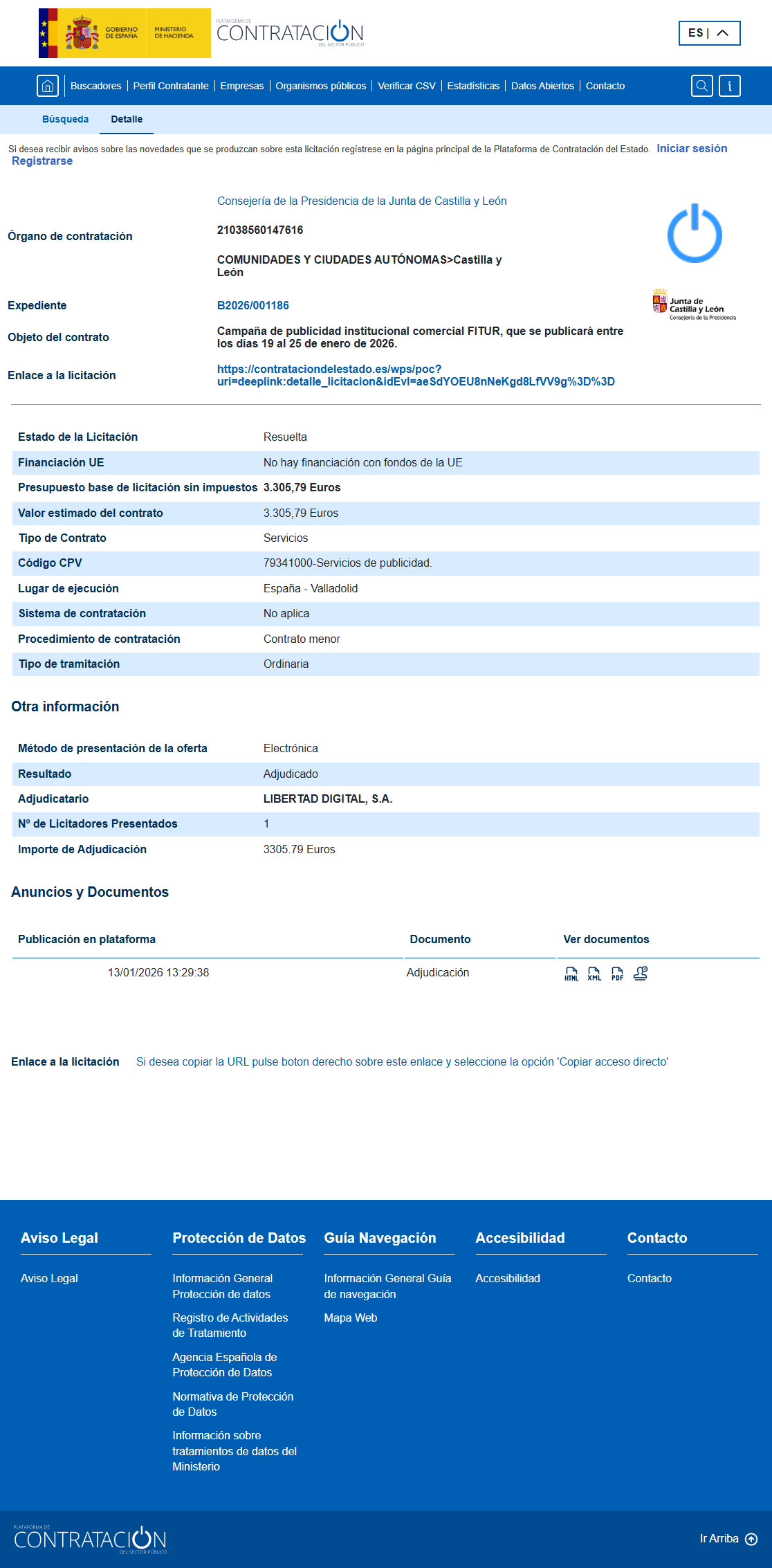 Contrato FITUR – Castilla y León (B2026/001186)